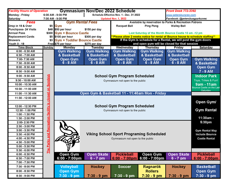 22 Nov_Dec Gymnasium Schedule