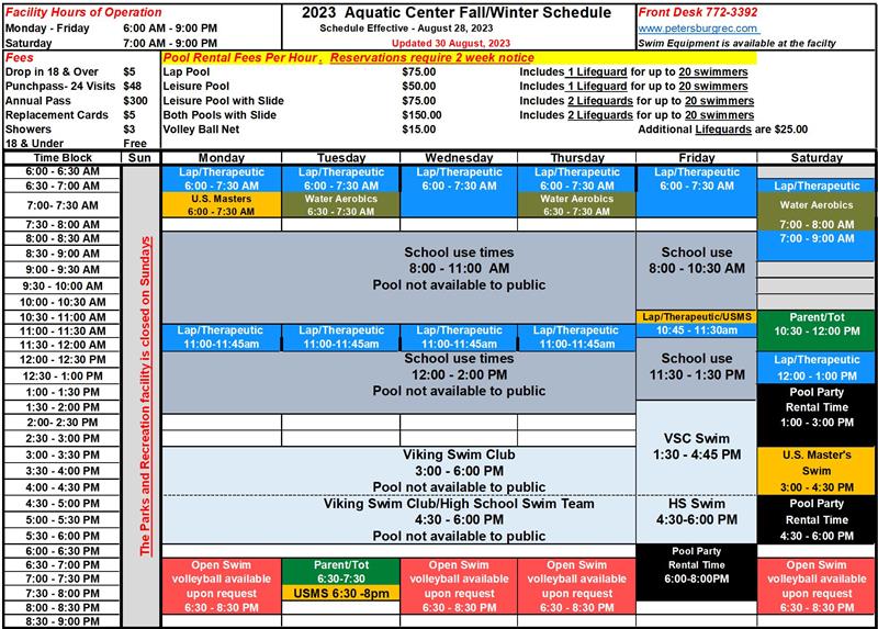 Aquatic Schedule 11.27.23