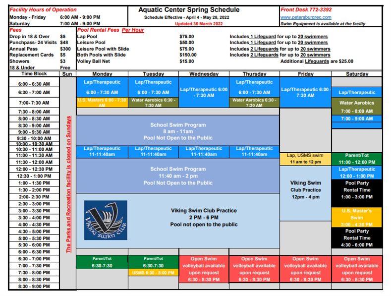 Aquatic Spring Schedule 